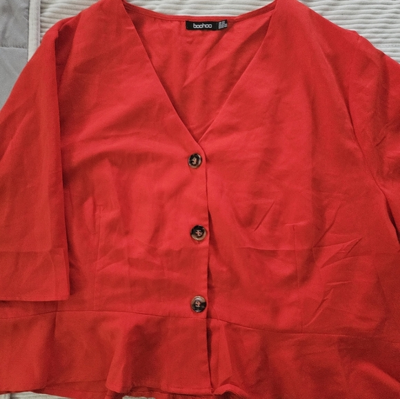 Boohoo Women's Red Button-Down Top Size 20 - Picture 2 of 7